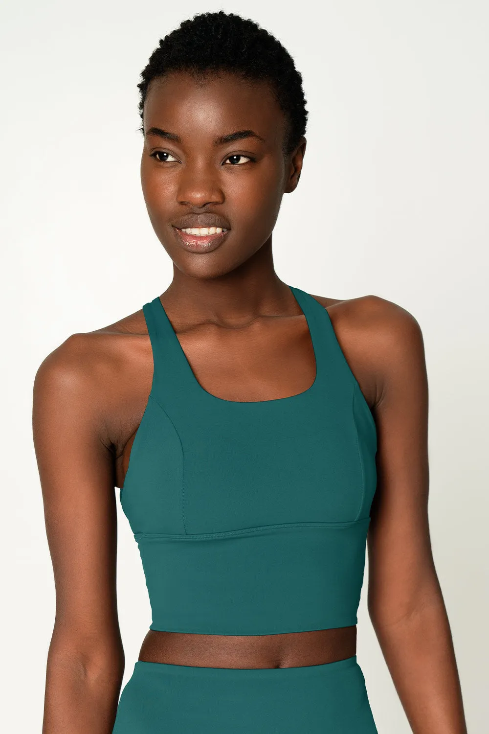 4 for $54 - Emerald Green Kelly Multi-Strap Back Long Line Padded Sports Bra - Women