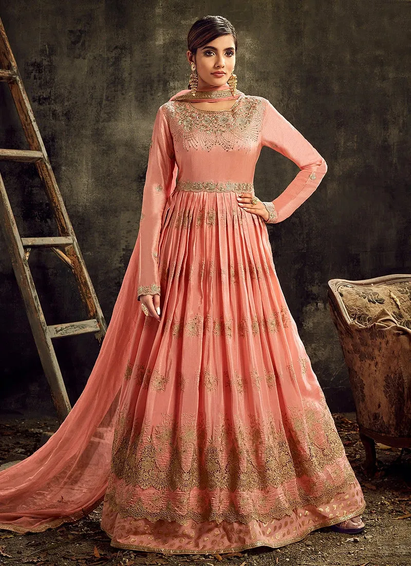 Admirable Peach Designer Floor Length Anarkali