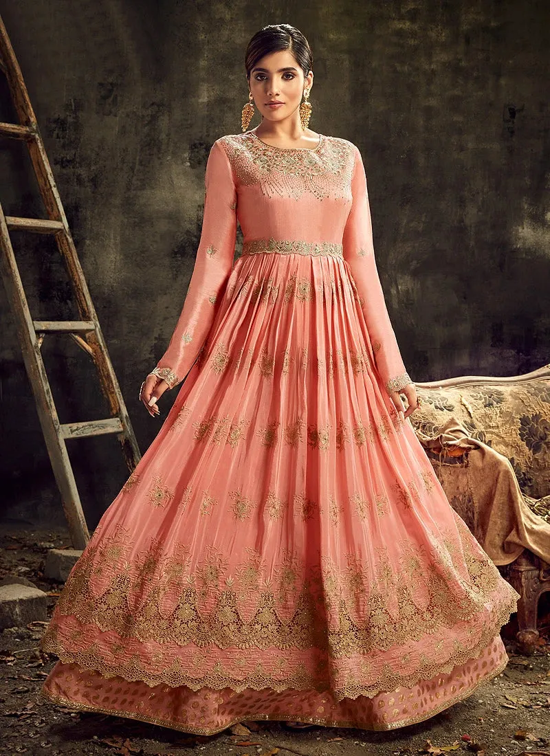 Admirable Peach Designer Floor Length Anarkali