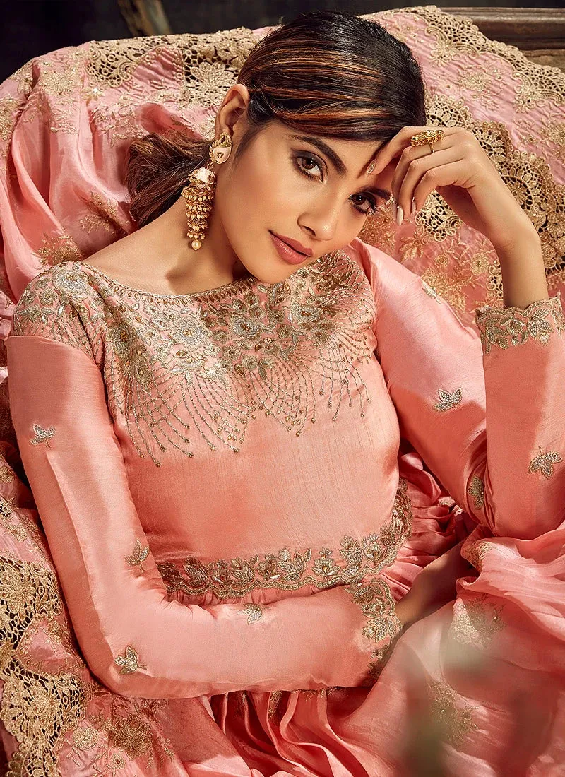 Admirable Peach Designer Floor Length Anarkali