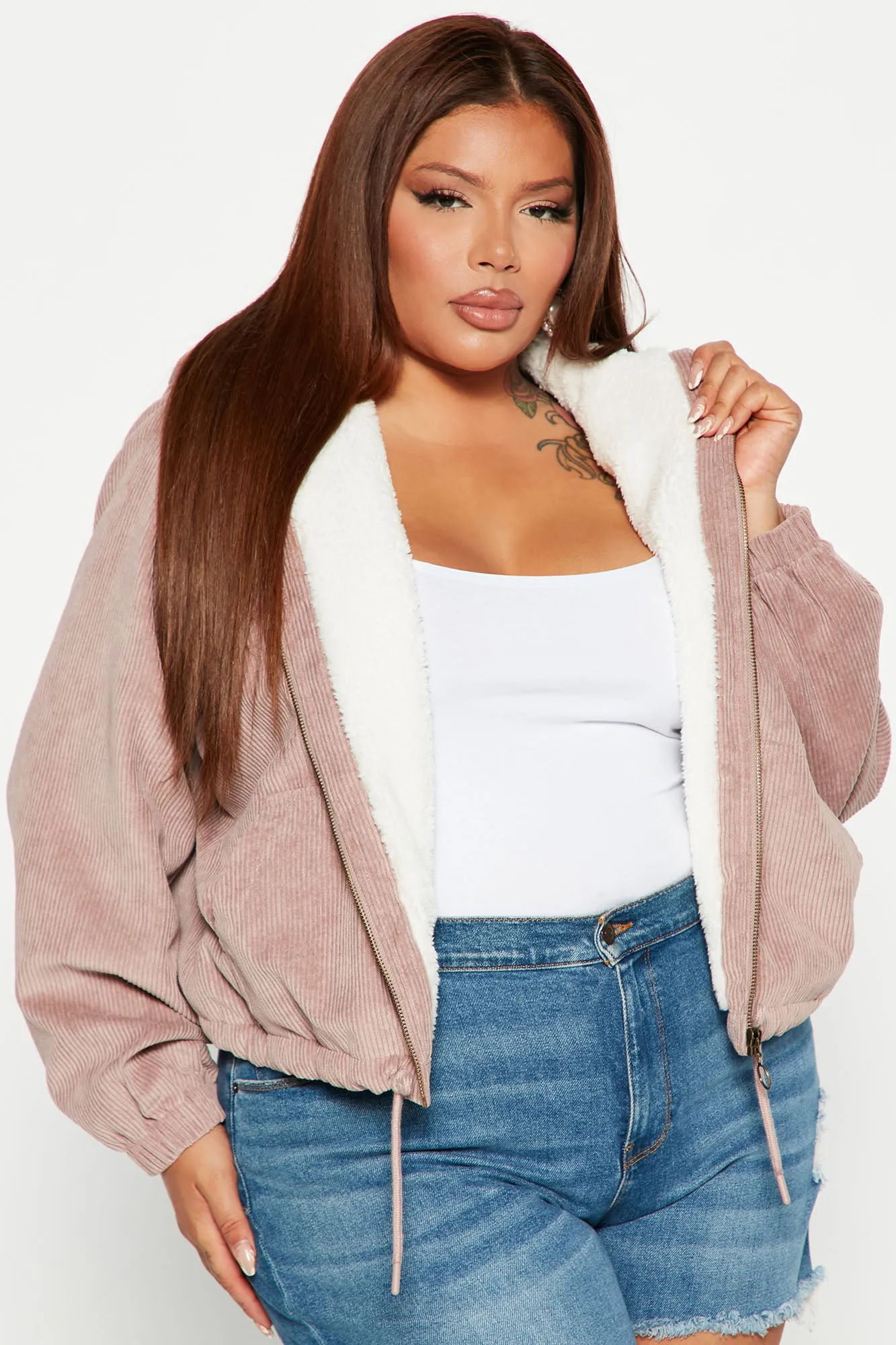 Alessandra Corduroy Bomber Jacket - Mauve