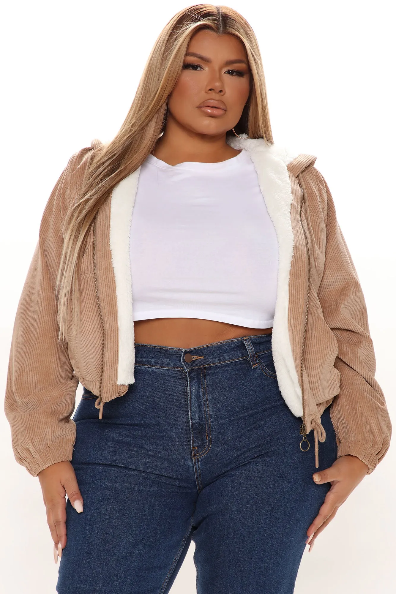 Alessandra Corduroy Bomber Jacket - Tan