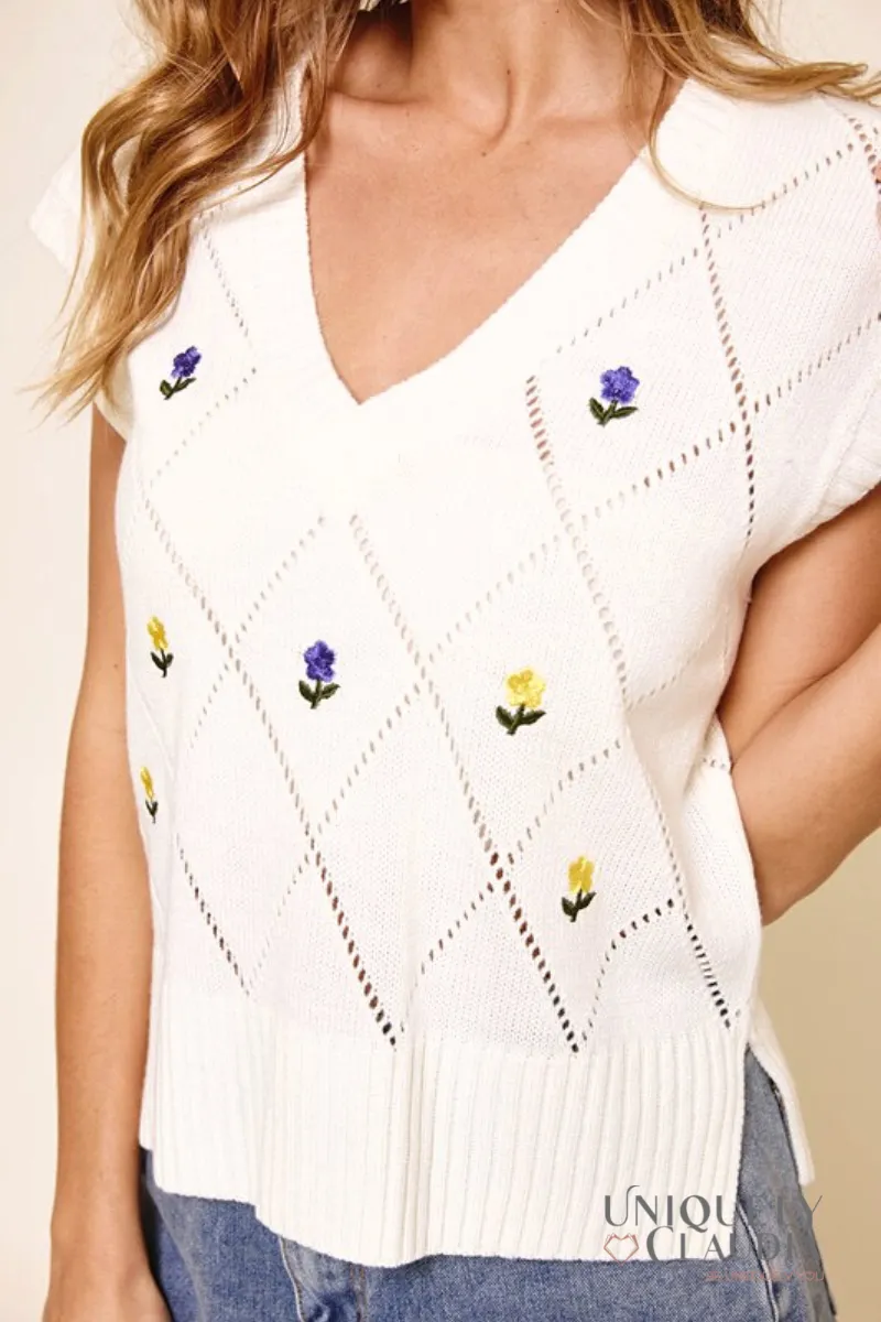 Ashley Floral Embroidered Sweater Vest