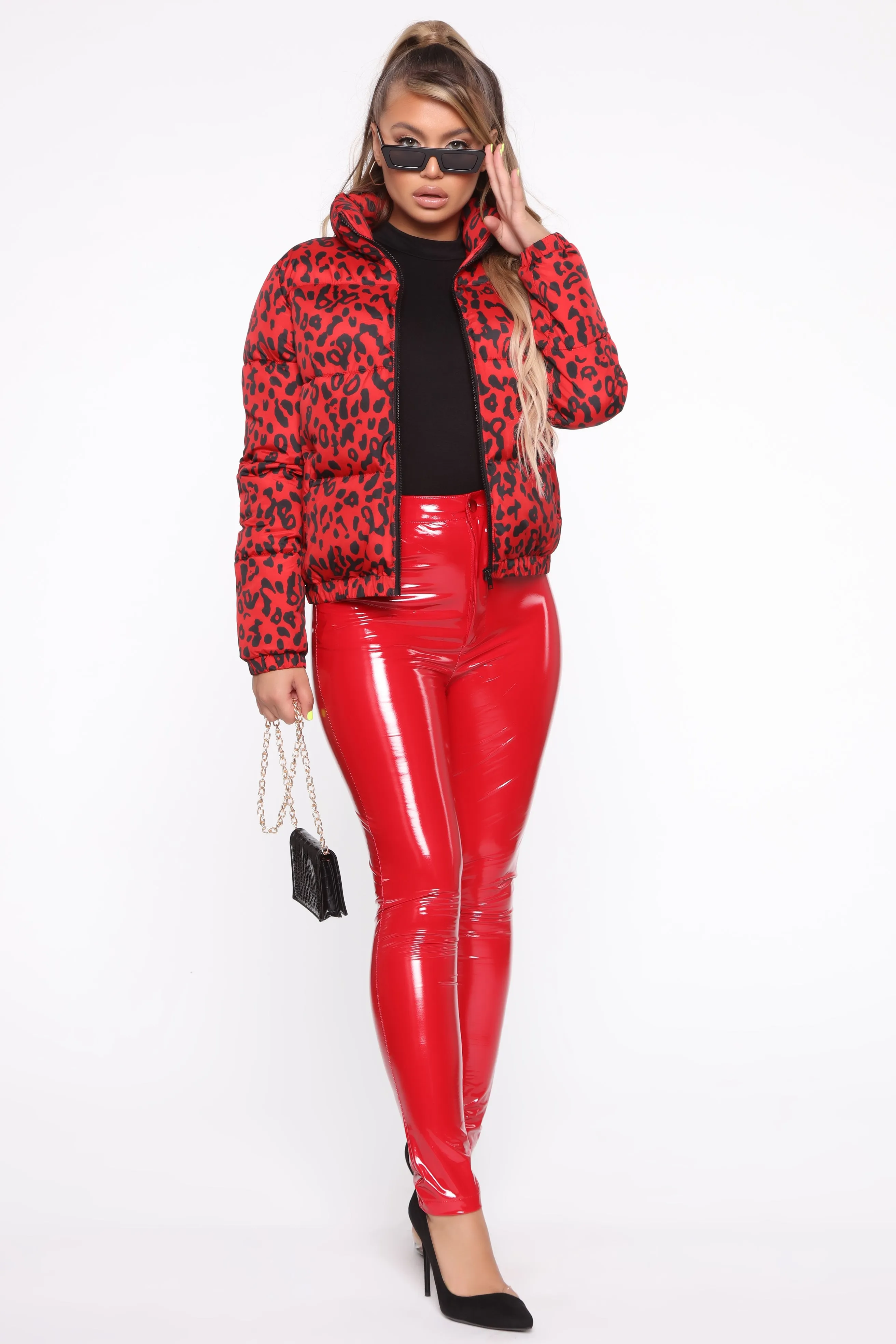 Bad Blood Cheetah Print Puffer Jacket - Red/combo