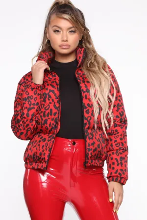 Bad Blood Cheetah Print Puffer Jacket - Red/combo