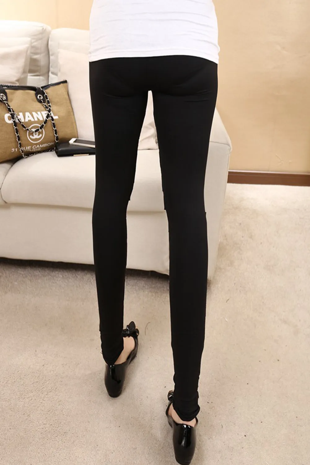 Black Criss Cross Mesh Insert High Waist Skinny Leggings