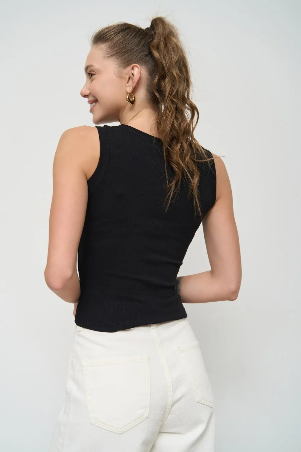 Black Ribbed Seam Detail Top