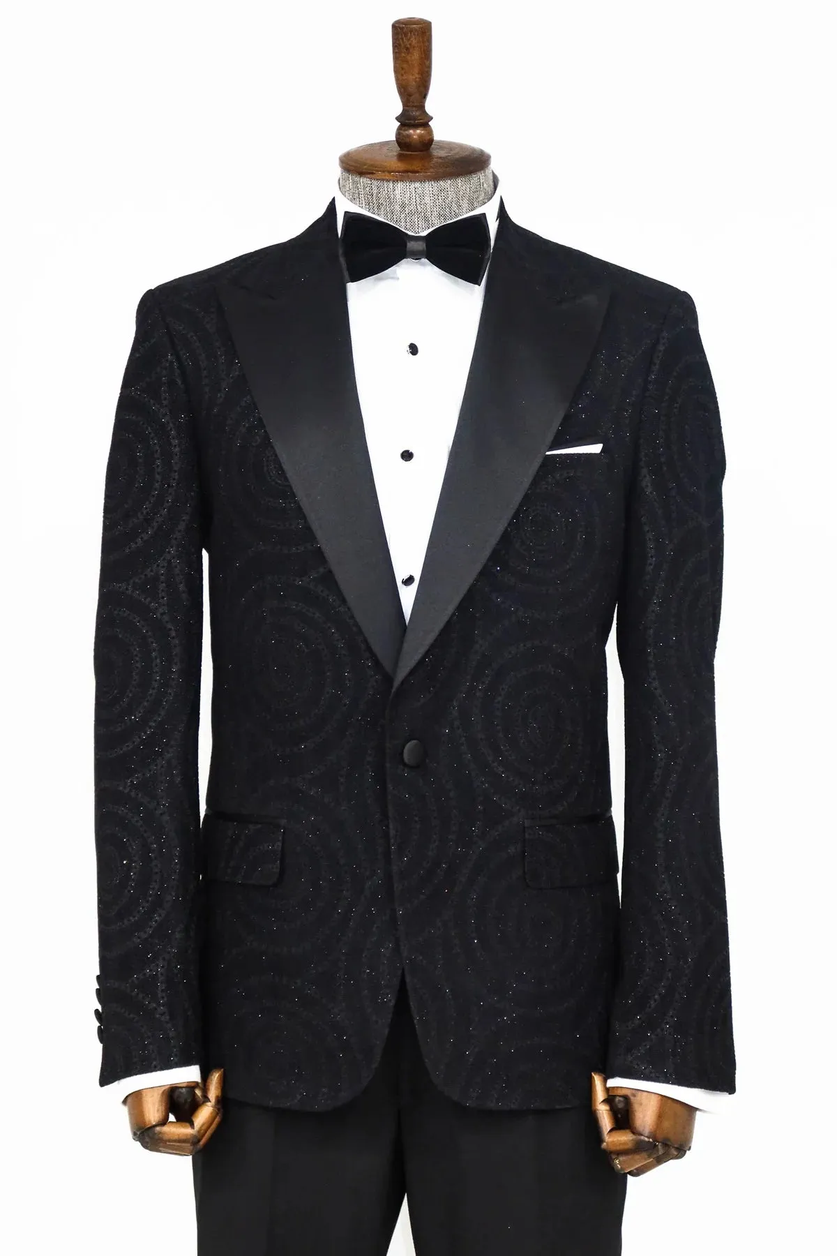 Black Sparkle Prom Blazer with Hypnose Pattern