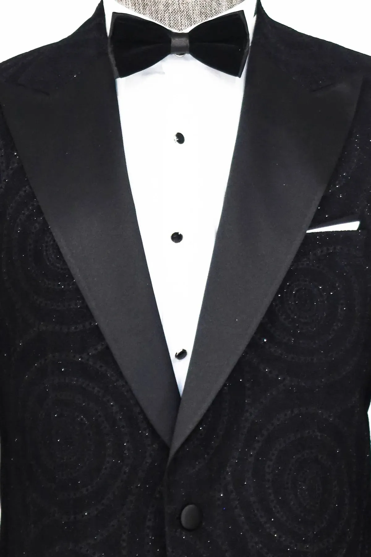 Black Sparkle Prom Blazer with Hypnose Pattern