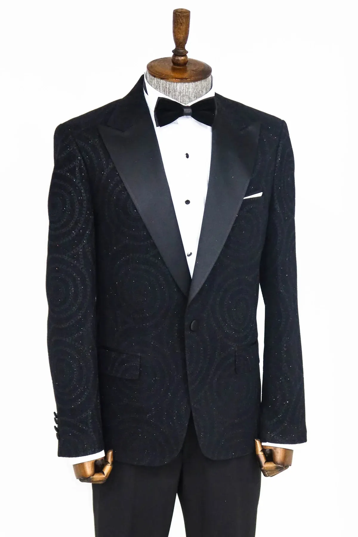 Black Sparkle Prom Blazer with Hypnose Pattern