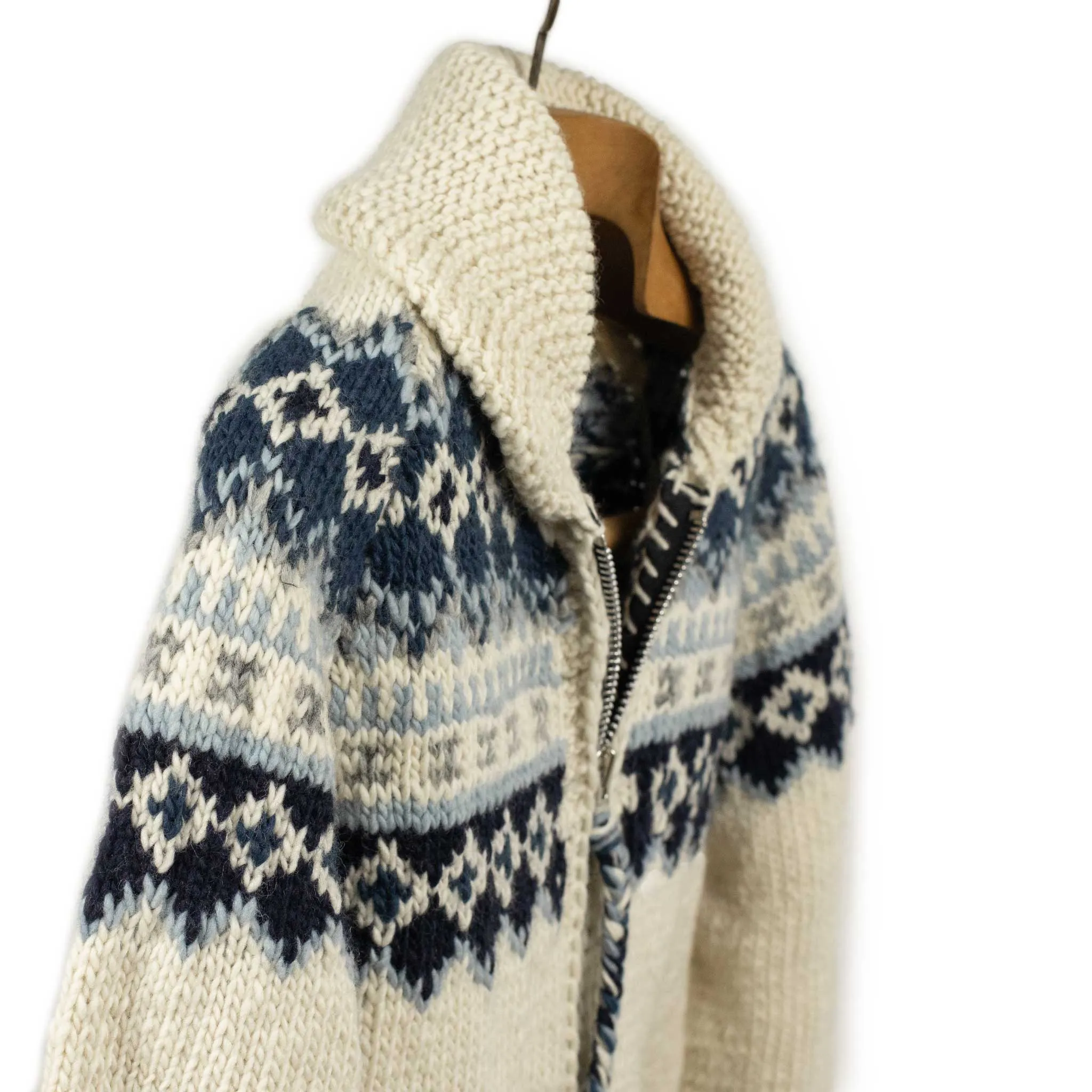 Chamula hand-knit Fair Isle zipper cardigan in Ivory wool