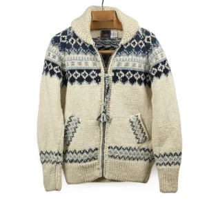 Chamula hand-knit Fair Isle zipper cardigan in Ivory wool