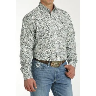 Cinch Men's Paisley Button-Down Western Shirt - White/Teal/Navy/Coral