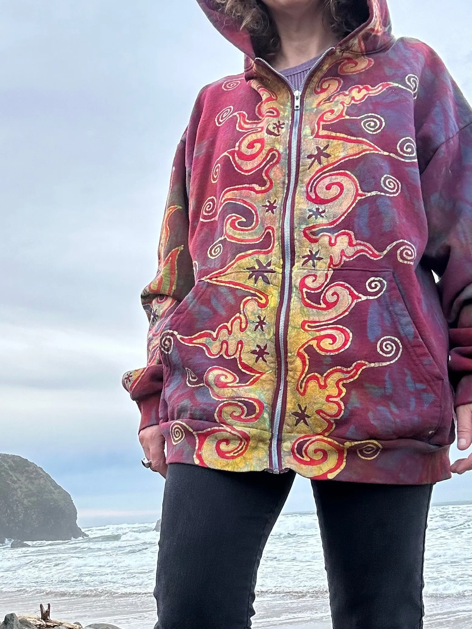 Driftwood Bonfire Handcrafted Batik Zipper Hoodie - Size XL