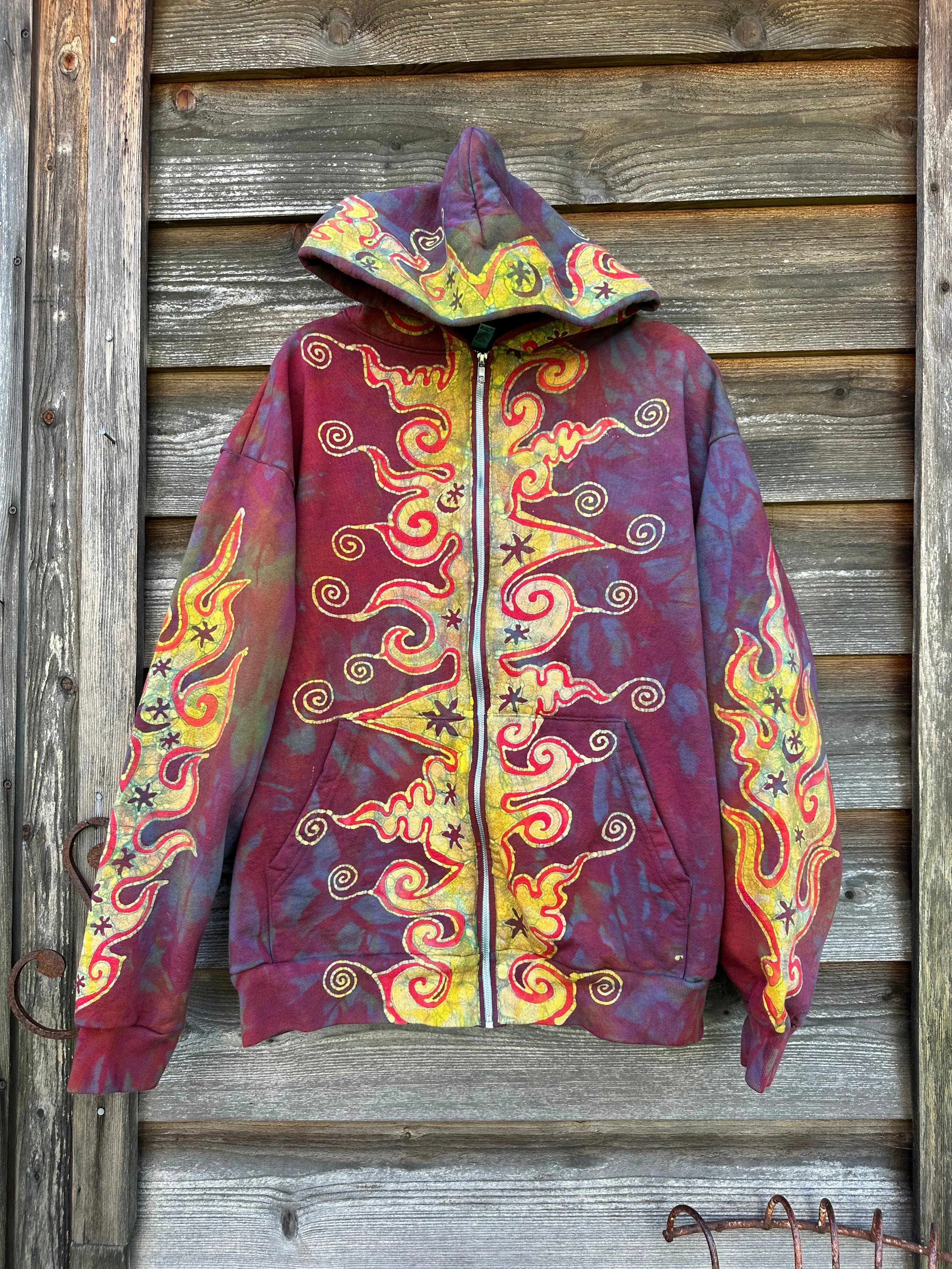 Driftwood Bonfire Handcrafted Batik Zipper Hoodie - Size XL