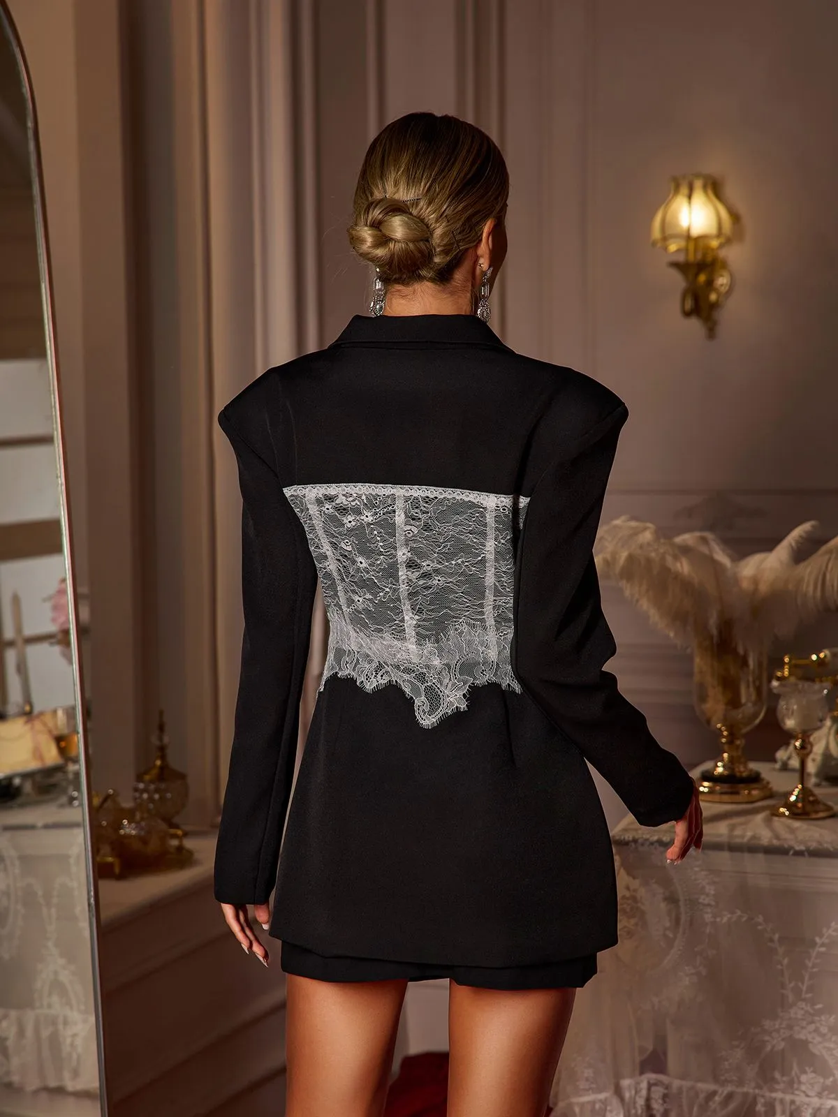 Eormenburh Deconstructed Lace Lapel Blazer In Black