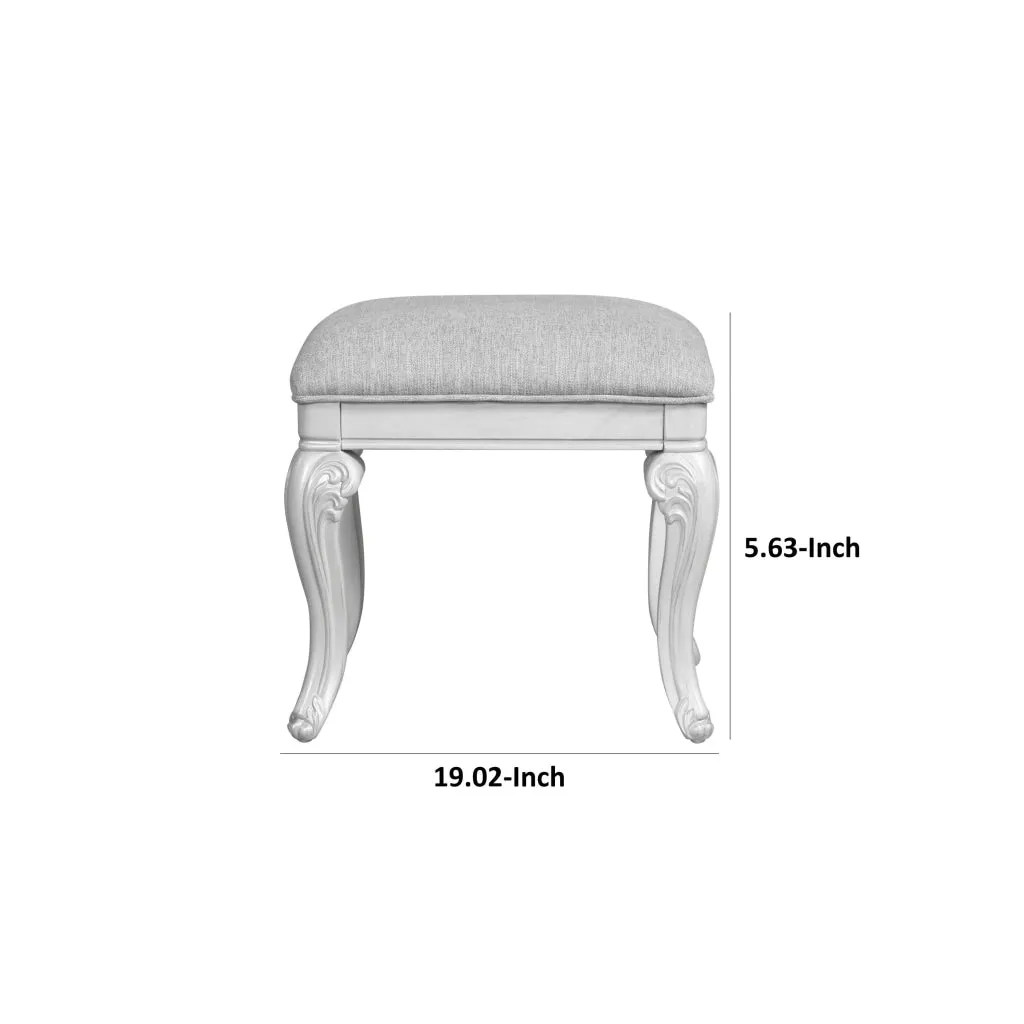 Hailey 19 Inch Royal Vanity Stool Scrolled Design, Gray Padded Top, Wood By Casagear Home