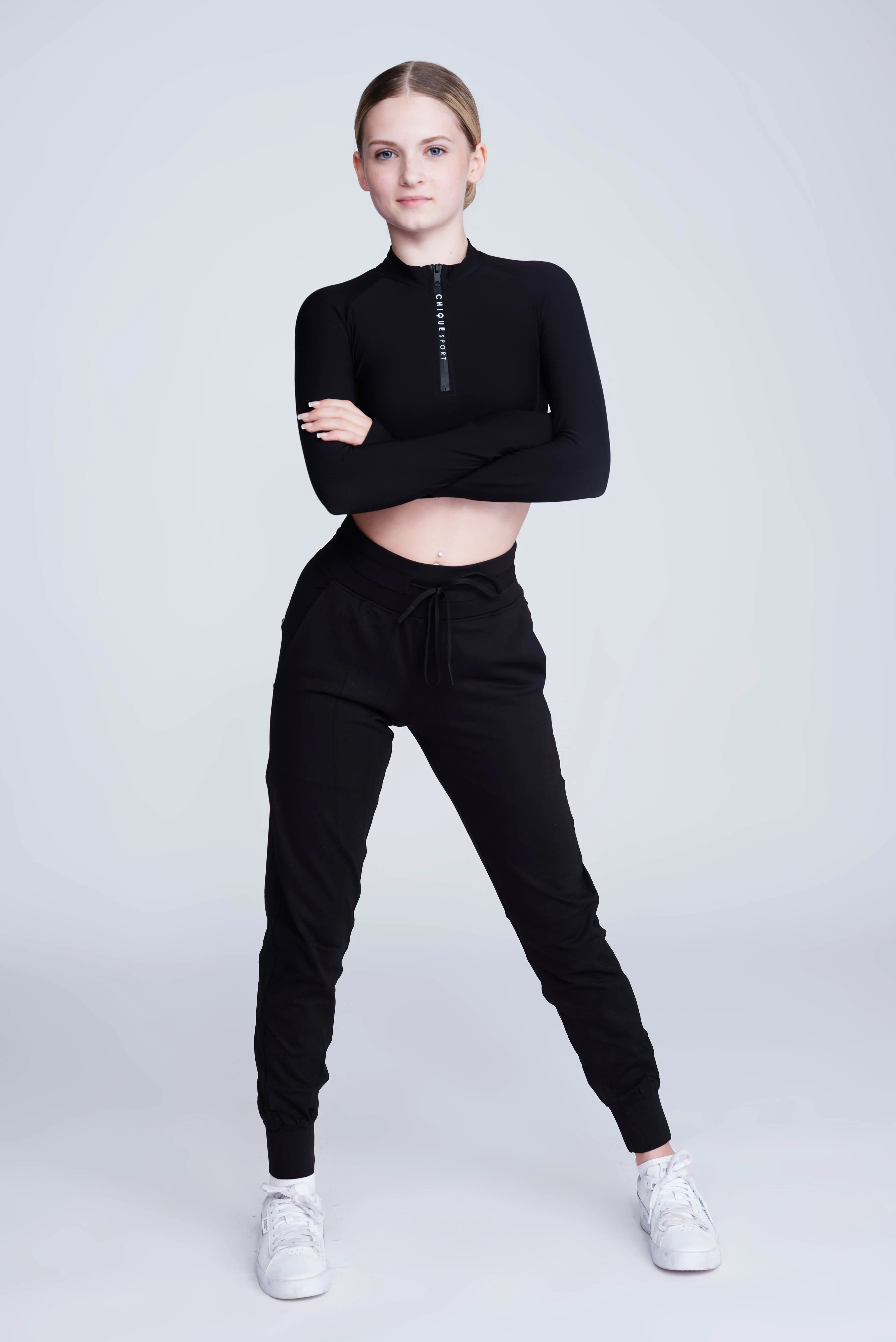 Ignite Long-Sleeve Crop Top in Black