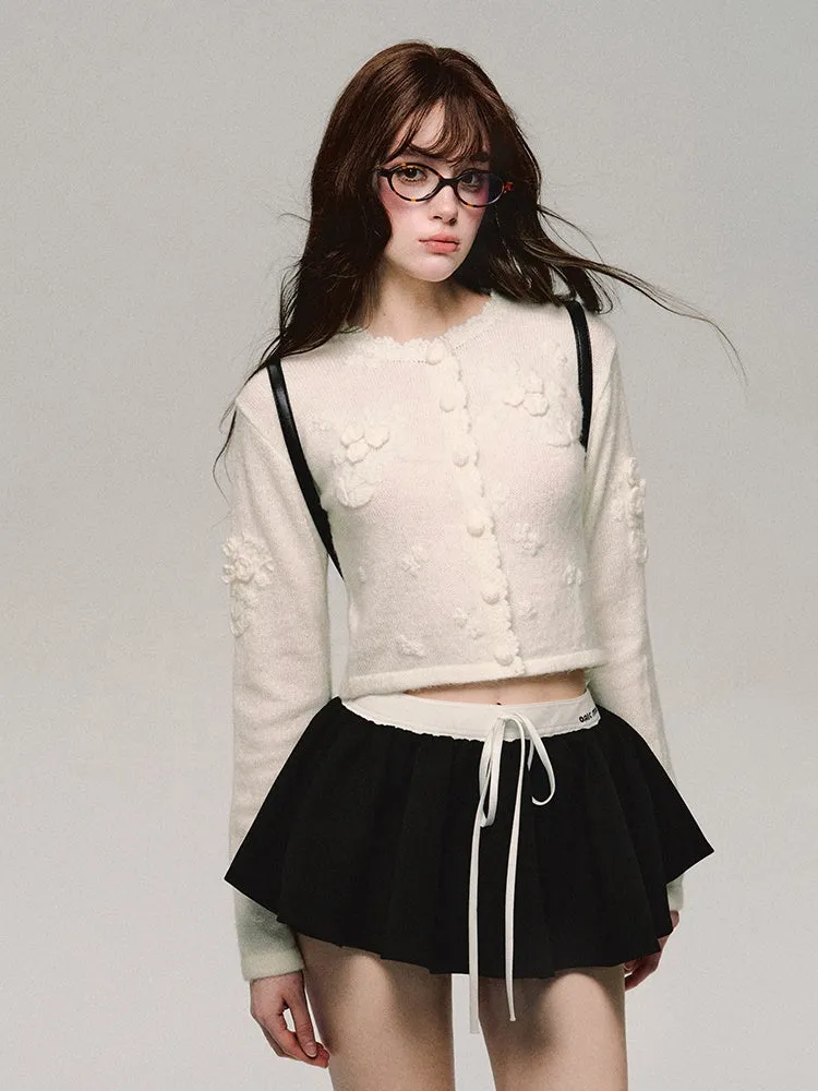 Knit Flower 3D Crew-Neck Feminine Lace Cardigan