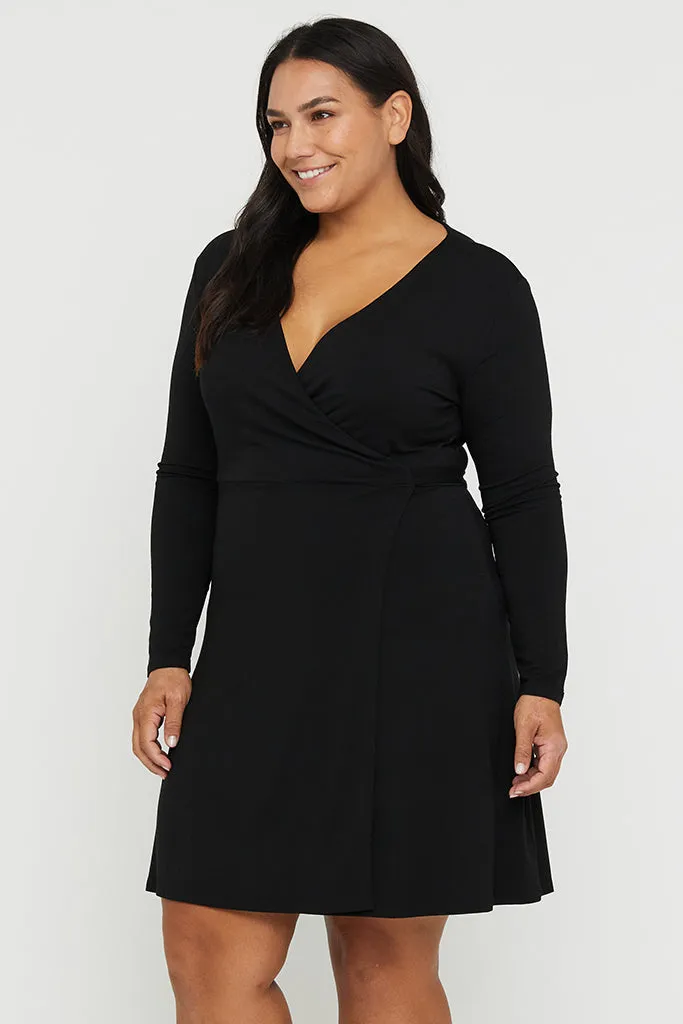 Long Sleeve Wrap Dress - Black