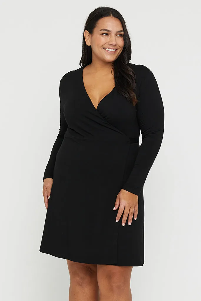 Long Sleeve Wrap Dress - Black