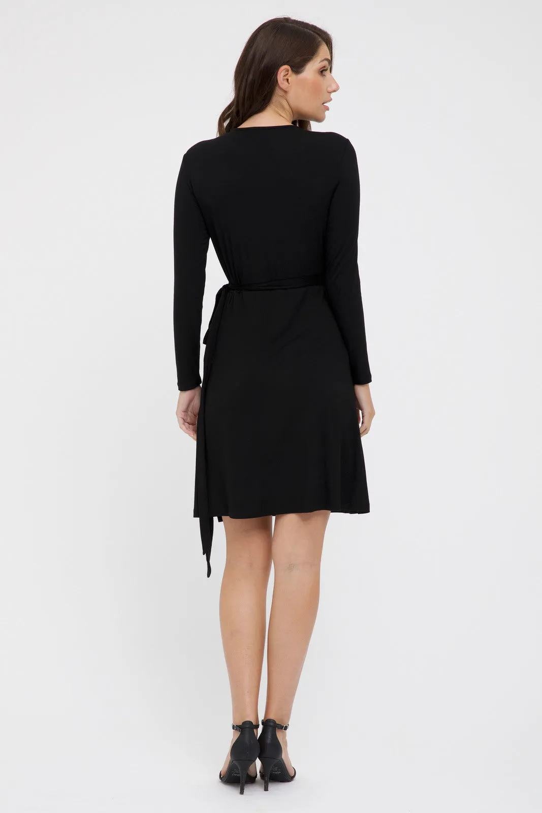 Long Sleeve Wrap Dress - Black