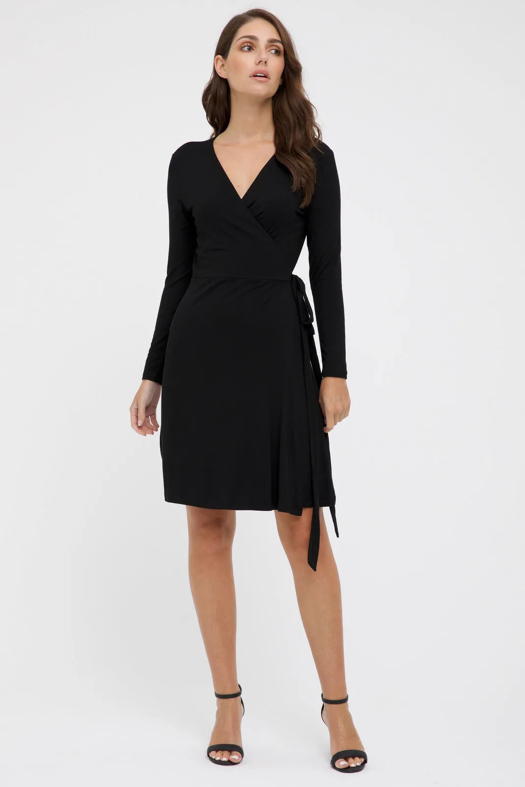 Long Sleeve Wrap Dress - Black