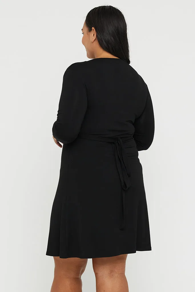 Long Sleeve Wrap Dress - Black