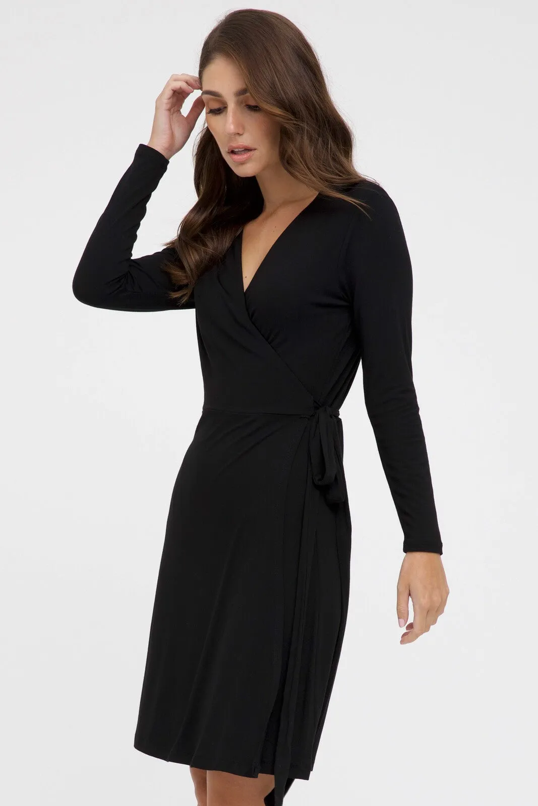 Long Sleeve Wrap Dress - Black