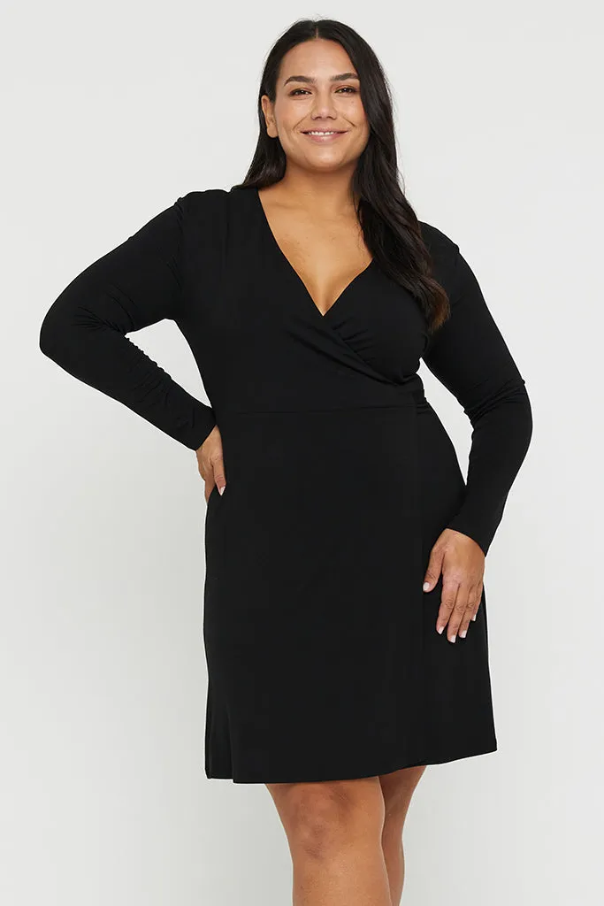 Long Sleeve Wrap Dress - Black