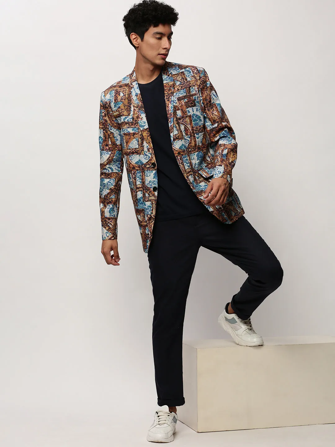 Men Brown Printed Casual Blazers