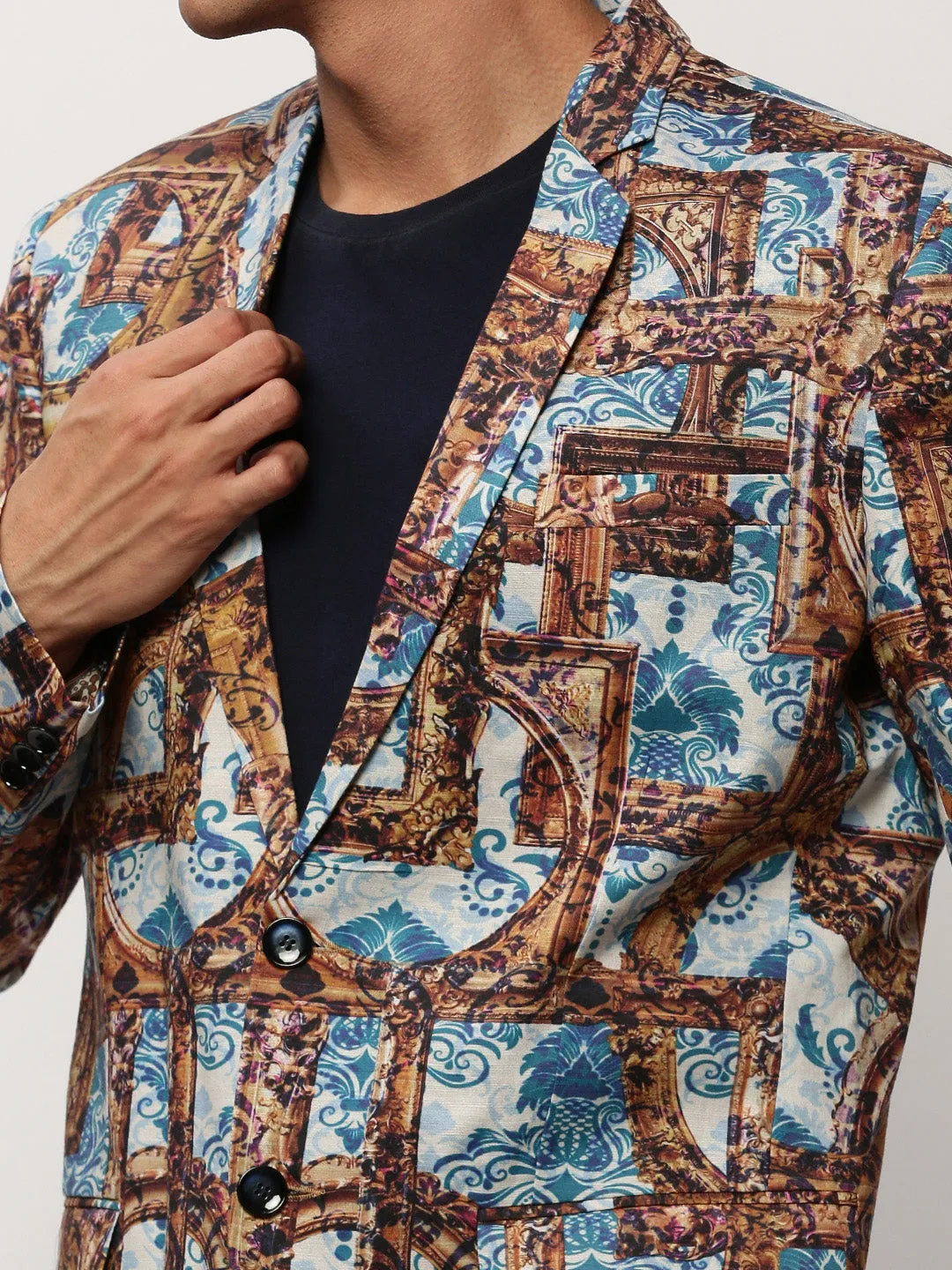 Men Brown Printed Casual Blazers