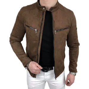 Men's Casual Suede Stand Collar Zipper Slim Jacket 32406856M