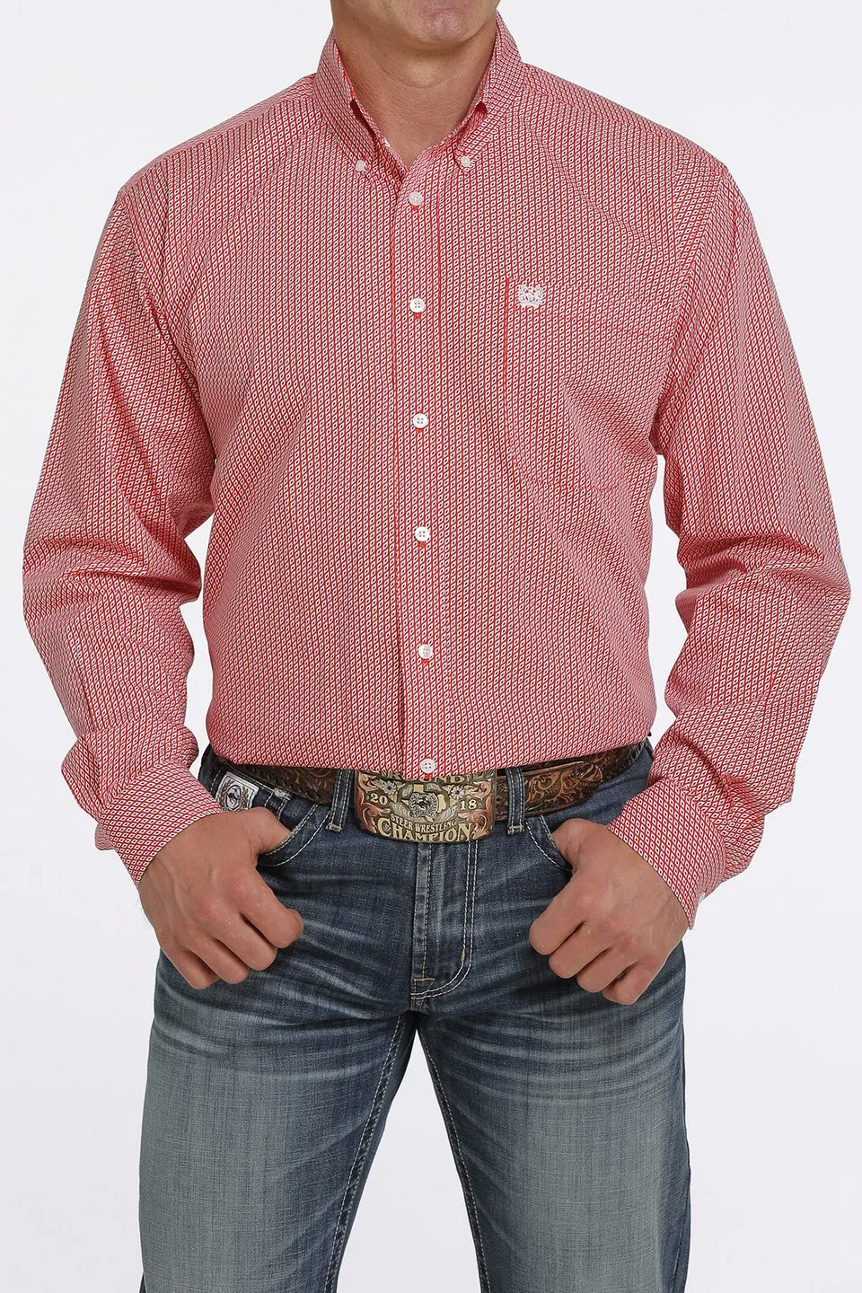 MEN'S CINCH DIAMOND PRINT BUTTON-DOWN WESTERN SHIRT - RED / BLUE / WHITE