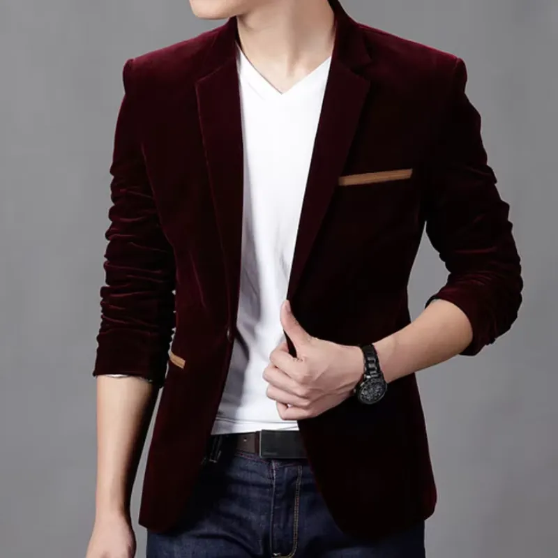 Men's Elegant Slim Fit One-Button Velvet Blazer | Ideal for All Seasons