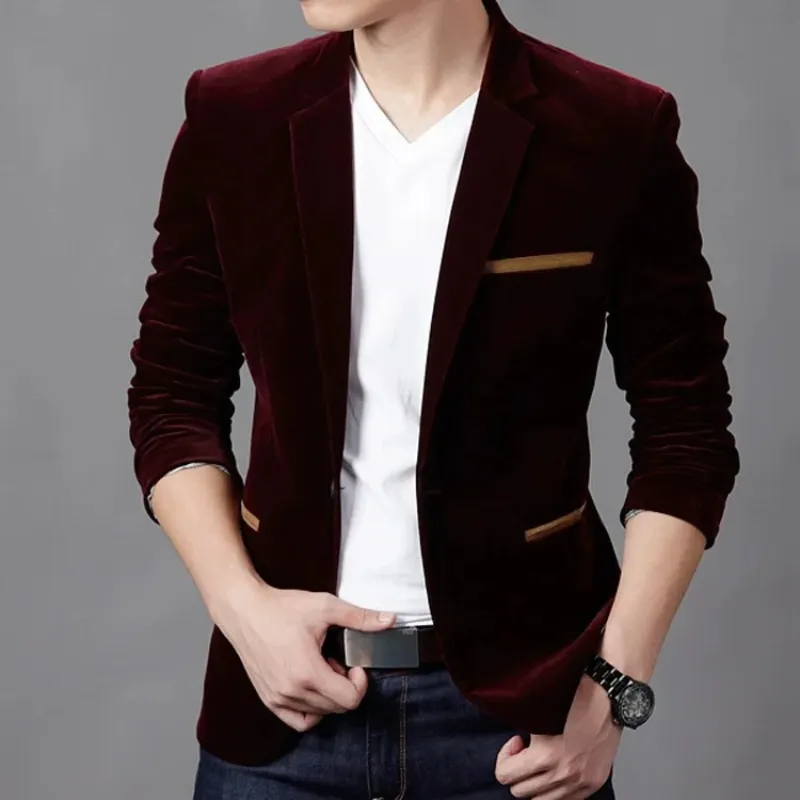 Men's Elegant Slim Fit One-Button Velvet Blazer | Ideal for All Seasons