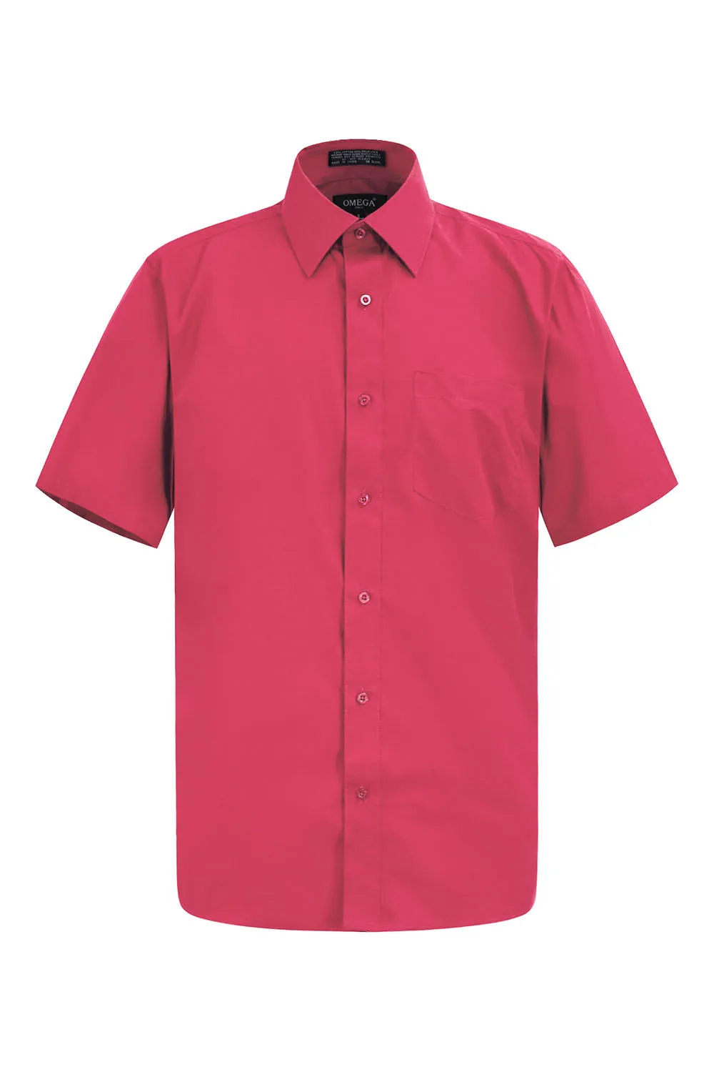 Men's Regular Fit Short Sleeve Solid Color Dress Shirts (Fuschia)