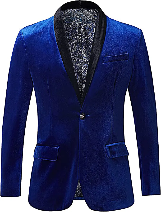 Mens Velvet Slim Fit One Button Solid Blazer Suit Jacket