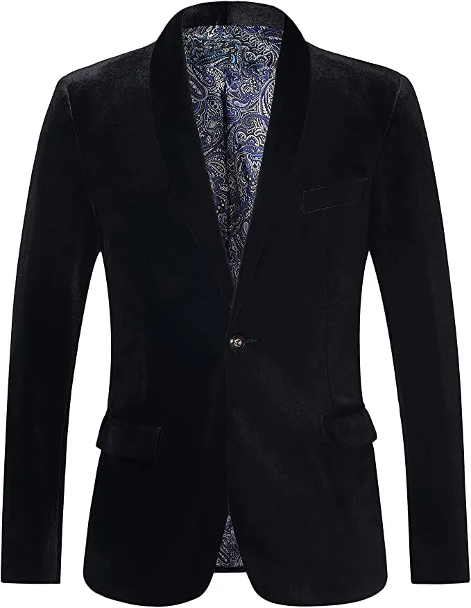 Mens Velvet Slim Fit One Button Solid Blazer Suit Jacket