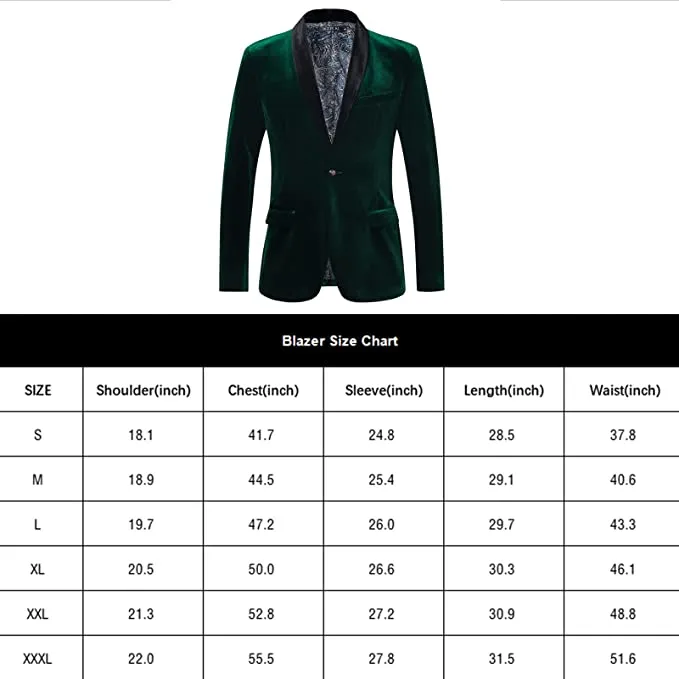 Mens Velvet Slim Fit One Button Solid Blazer Suit Jacket