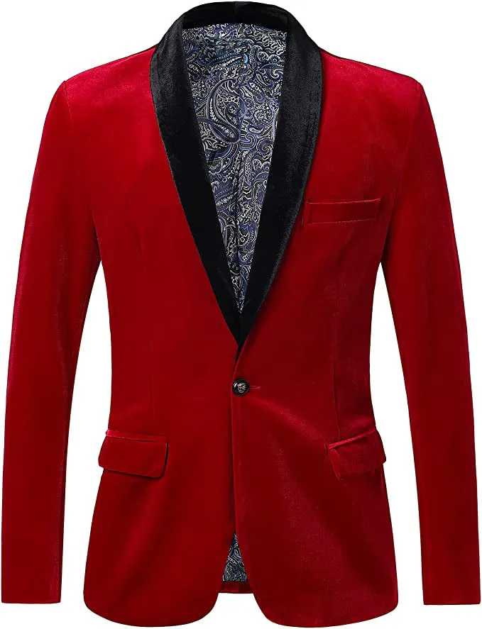 Mens Velvet Slim Fit One Button Solid Blazer Suit Jacket