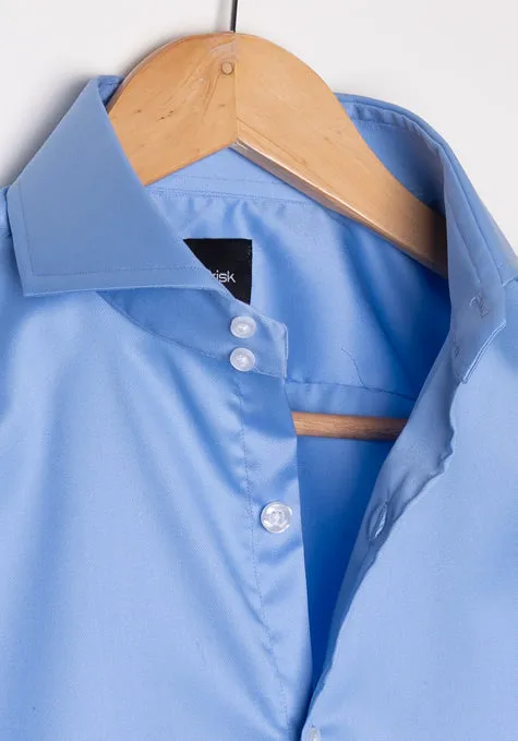 Mid Blue Twill High Collar Shirt