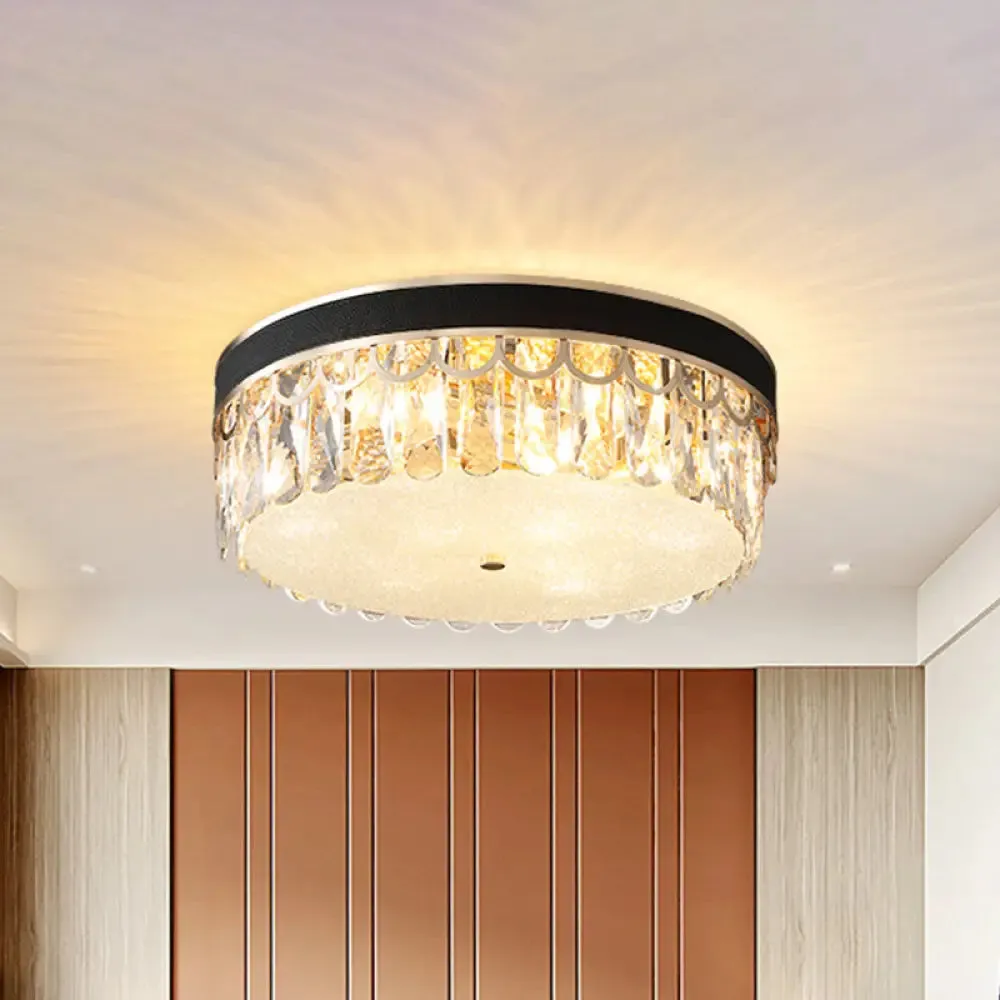 Modern Crystal Drum Ceiling Lamp with 5 Orange/Black Bulbs