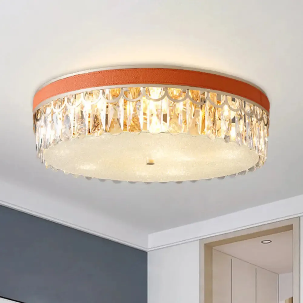 Modern Crystal Drum Ceiling Lamp with 5 Orange/Black Bulbs