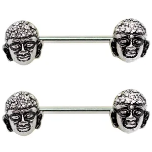 Pierce2GO 14G 2 Pcs Stainless Steel Buddha Face Nipplerings Piercing Women Bar 316L 9/16" Barbell