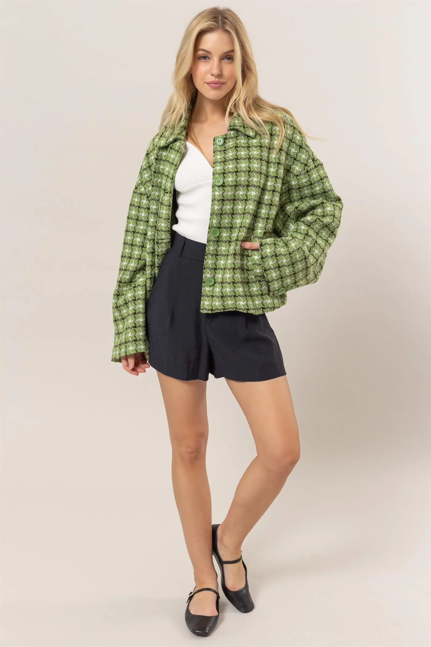 Rayne Tweed Plaid Button Up Collared Neck Jacket