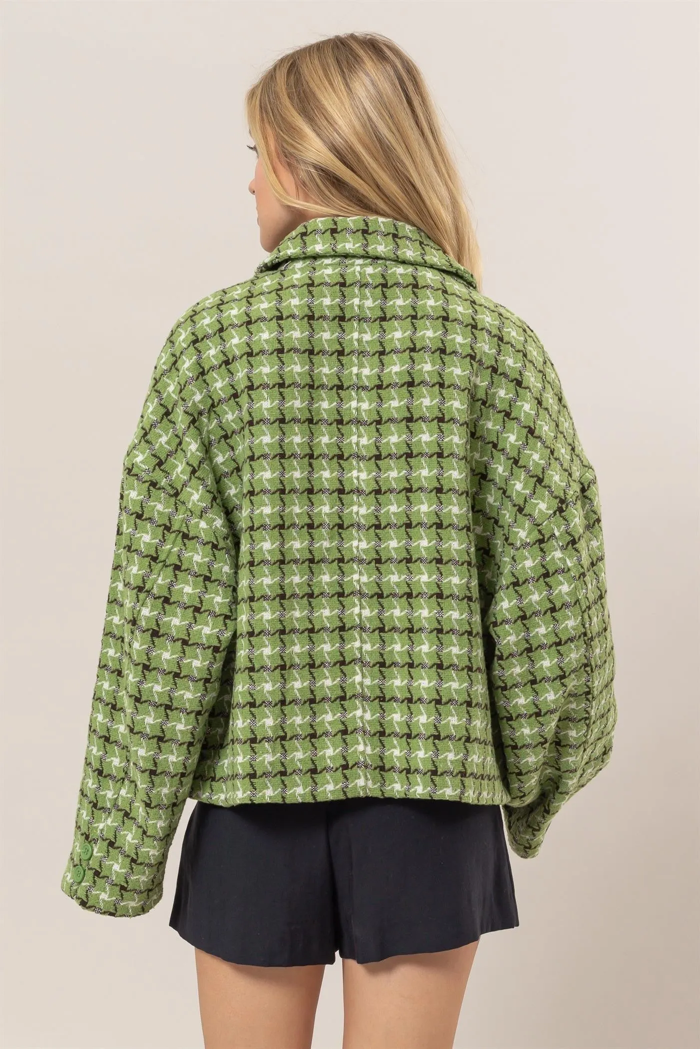 Rayne Tweed Plaid Button Up Collared Neck Jacket