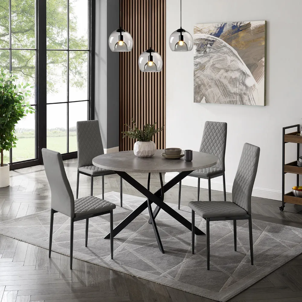 Rocco Concrete Effect Dining Table & 4 Sierra Chairs, Grey with Black Legs