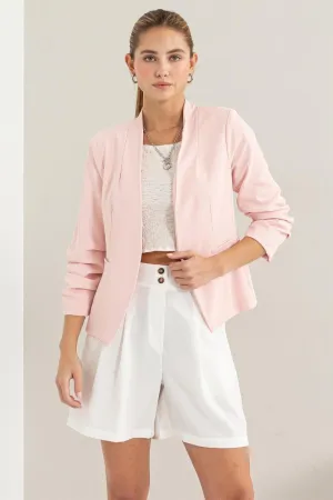 Ruched Sleeve Pink Blazer