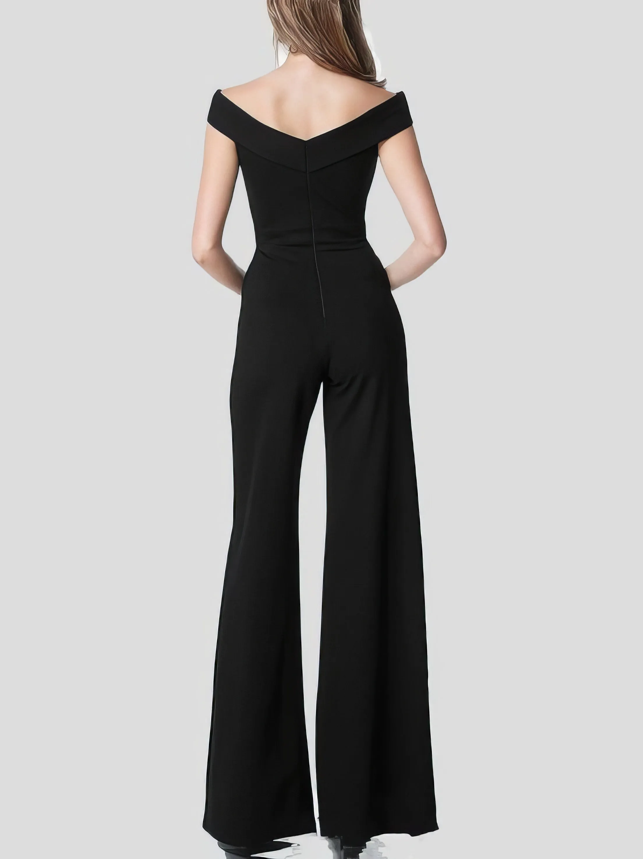 Solid One Line Collar Elegant Jumpsuit for Women